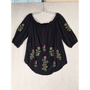 Karen Kane Womens M Top Black Floral Embroidered Off-Shoulder Rayon Stretch